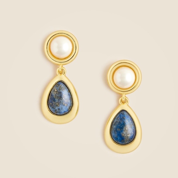 New JCREW Pearl and Stone Drop Earrings in Lustrous Blue $49 CG707 - Picture 1 of 3
